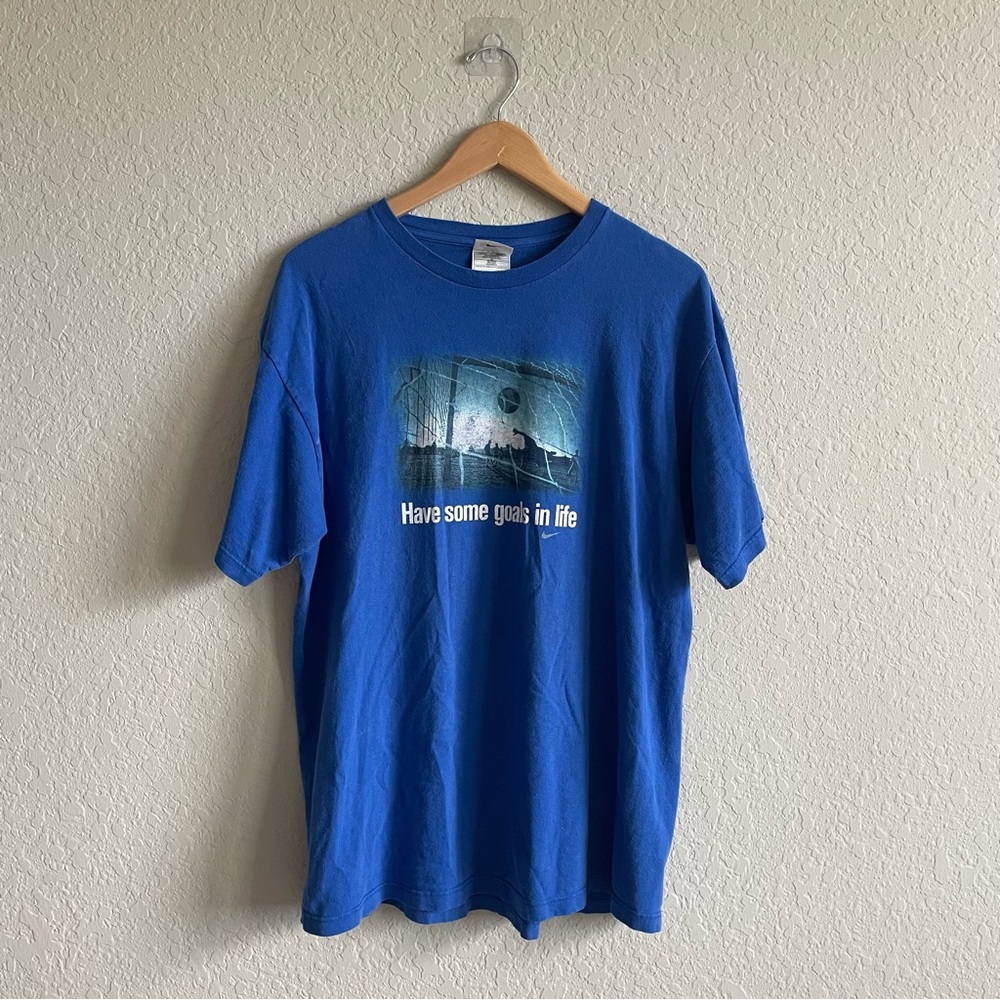 Nike Soccer Vintage T-Shirt / Tee “ Have Some Goals In Life “ Blue Size L